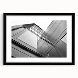 Extra large abstract art print featuring colorful, textured skyscrapers on a framed black mat, ideal for living room decor.
