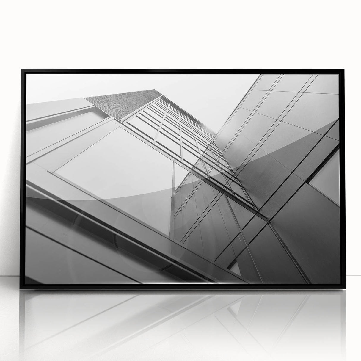 Large abstract wall art featuring a black and white skyscraper design on a framed acrylic, ideal for modern art wall decor.