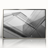 Art deco poster of a skyscraper, in silver and gray tones, framed acrylic, ideal for modern art wall decor.
