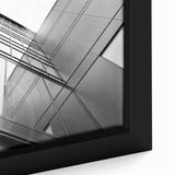 Extra large black wall art on canvas featuring a textured depiction of skyscrapers, ideal for living room decor.
