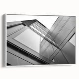 Framed canvas of a monochrome skyscraper design, ideal for modern bedroom décor.
