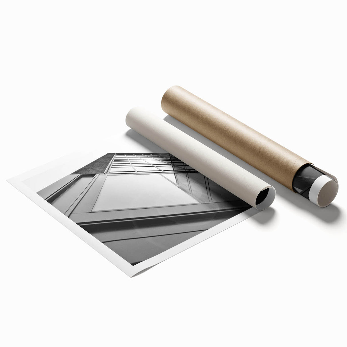Extra large rolled print featuring a monochrome skyscraper design, ideal for modern bathroom decor.
