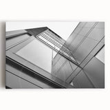 Black and white large art print of a skyscraper design on stretched canvas, suitable for kitchen wall art.