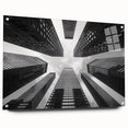Acrylic print of a large abstract skyscraper design in grayscale, ideal for modern bedroom or dining room decor.