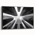 Black and white framed canvas of a vintage skyscraper landscape, ideal for bedroom wall decor.