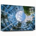 Acrylic print of a large abstract skyscraper design in muted gray tones, suitable for modern bedroom or dining room decor.