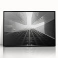 Large abstract wall art featuring a black and white skyscraper design on an acrylic print, suitable for modern office decor.