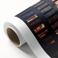 Art Deco poster of a skyscraper, in muted metallic tones, printed on rolled canvas.