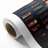 Art Deco poster of a skyscraper, in muted metallic tones, printed on rolled canvas.