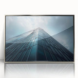 Art deco skyscraper design in silver and gray tones on a framed acrylic, suitable for modern art wall decor.