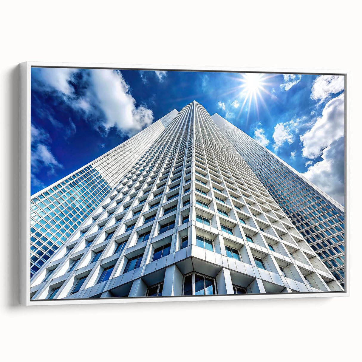 Framed canvas featuring a black and white vintage poster art of skyscrapers, ideal for bedroom wall decor.