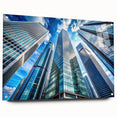 Acrylic print of a large abstract skyscraper design in cool gray tones, ideal for modern bedroom or dining room decor.