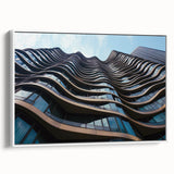 Black and white vintage poster art of skyscrapers on framed canvas, suitable for bedroom wall.