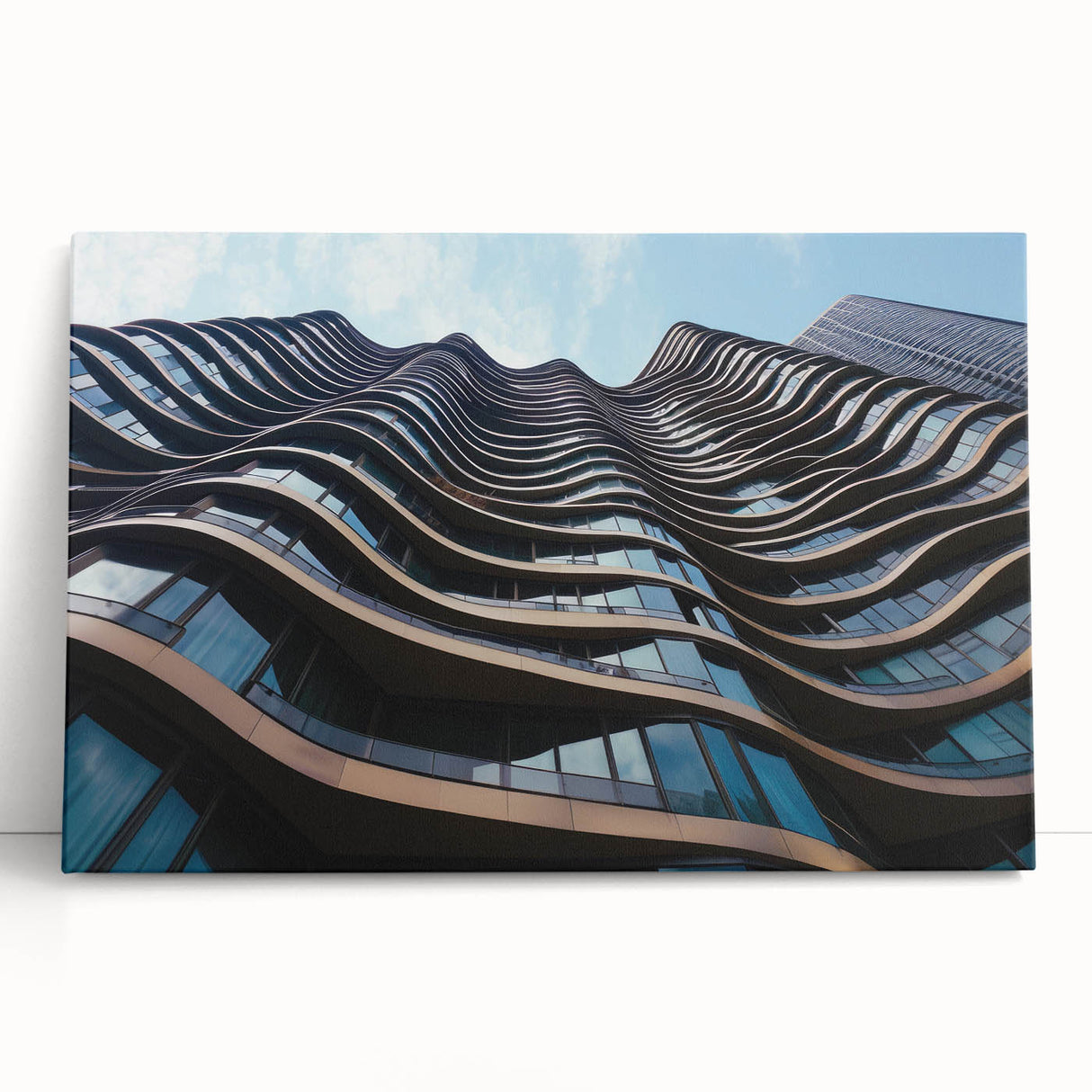 Black and white photo of skyscrapers on stretched canvas, ideal for kitchen wall art or bedroom ambiance.