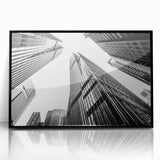 Large abstract wall art featuring a black and white skyscraper design on a framed acrylic, suitable for modern office decor.