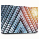 Large abstract wall art depicting skyscrapers in muted gray tones on acrylic glass.
