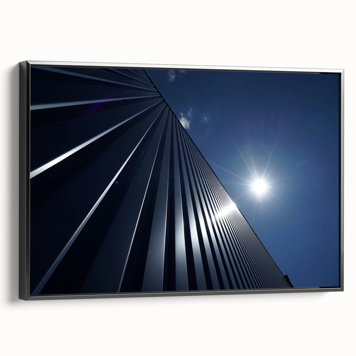 Black and white wall art featuring a vintage poster of skyscraper designs, framed canvas, ideal for bedroom decor.