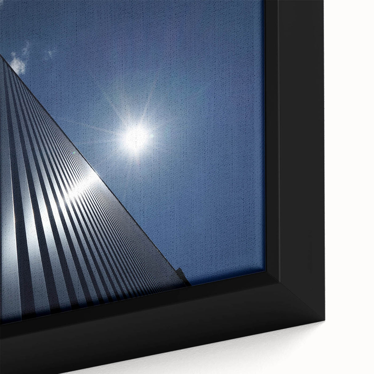 Extra large framed canvas featuring a black skyscraper design with colorful, textured accents, ideal for living room decor.