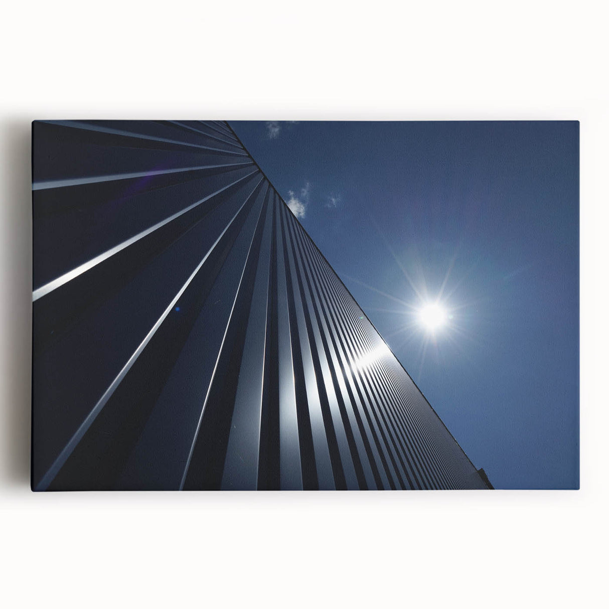 Black and white photo of skyscrapers on stretched canvas, suitable for kitchen wall art.