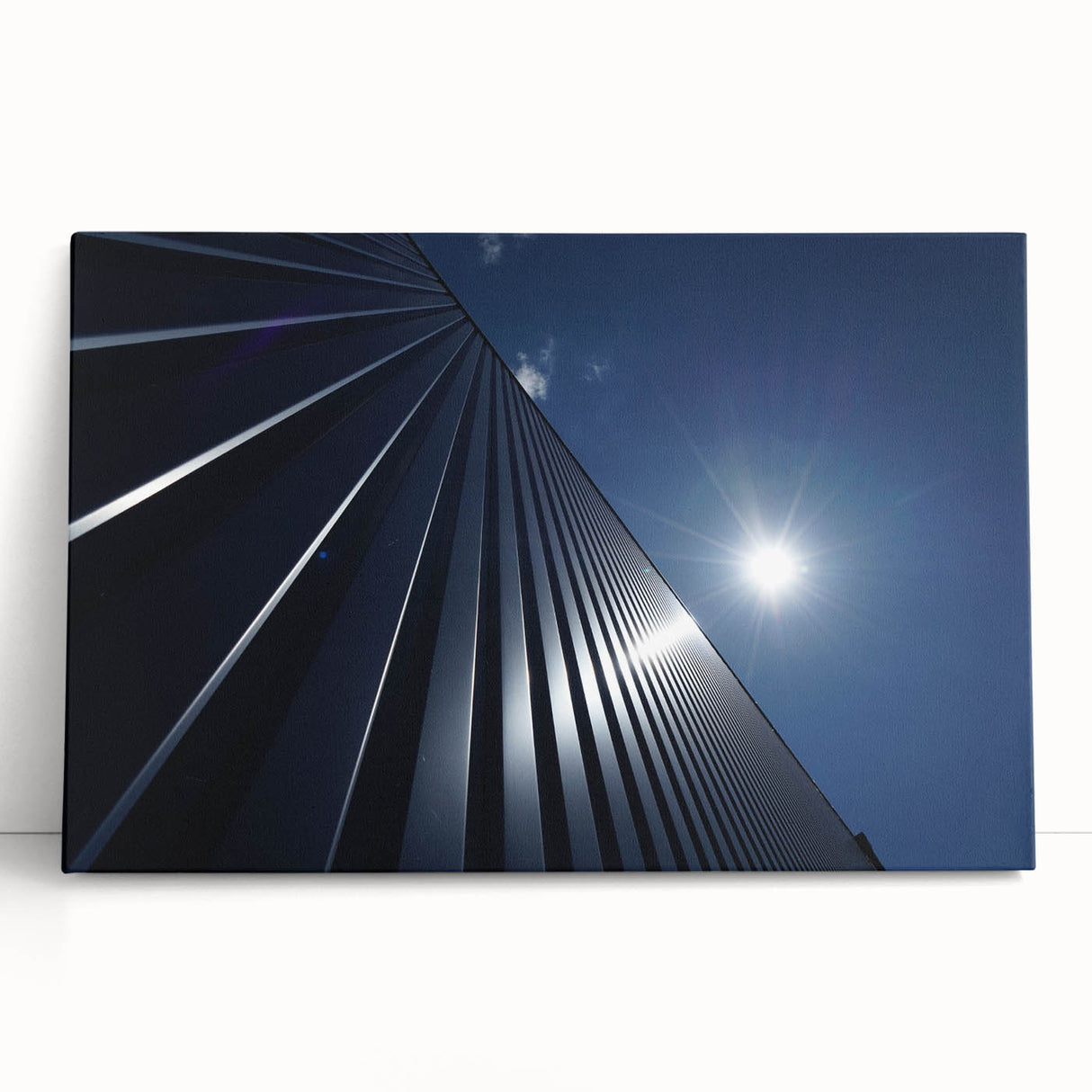 Black and white photo of skyscrapers on stretched canvas, ideal for kitchen wall art or bedroom ambiance.