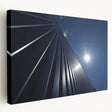 Side view of a large stretched canvas featuring a grayscale architectural skyscraper design, suitable for kitchen wall art.