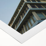 Art deco poster featuring a monochrome skyscraper design on rolled canvas, suitable for dining room or bathroom wall art.