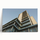 Black and white photo of skyscrapers on stretched canvas, suitable as large kitchen or bedroom wall art.