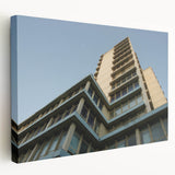 Large canvas featuring a detailed illustration of skyscrapers in monochrome, suitable for kitchen wall art.