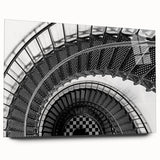 Large abstract wall art featuring a spiral staircase in muted gray, acrylic print, ideal for bedroom or dining room decor.