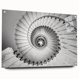 Acrylic glass print of a large abstract staircase design in muted gray, ideal for modern bedroom or dining room decor.