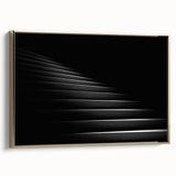 Framed canvas featuring a black and gold vintage poster of an architectural staircase, ideal for bedroom wall decor.