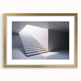 Extra large abstract art print featuring a textured staircase design in gold and black tones, framed with a mat.