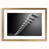 Extra large abstract art print featuring a textured staircase design in gold and beige tones, framed with a mat.