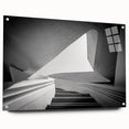 Acrylic print of a large abstract staircase design in muted gray tones, suitable for bedroom or dining room decor.