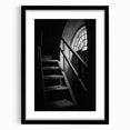 Extra large abstract art print featuring a colorful, textured depiction of a spiral staircase on a framed black mat.