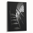 Black and white framed canvas featuring a spiral staircase design, ideal for bedroom wall decor.
