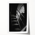 Rolled print of a spiral staircase in muted gray tones, suitable as art wall dining room decor.