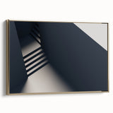 Framed canvas displaying a vintage poster art of a black spiral staircase, suitable for bedroom wall decor.