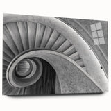Acrylic print of a large abstract staircase in monochrome shades, suitable for bedroom or dining room art.