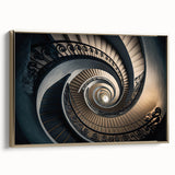 Framed canvas of a black and gold vintage staircase design, suitable for bedroom wall art.