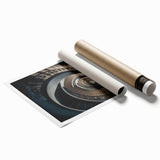 Extra large rolled print of a spiral staircase in muted gray, ideal for classy bathroom wall art.