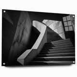 Large abstract wall art featuring a spiral staircase design in monochrome shades, acrylic print.