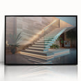 Large abstract wall art featuring a spiral staircase design in black and white tones on a framed acrylic.