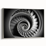 Framed canvas featuring a vintage poster of a black staircase in a colorful, abstract style.