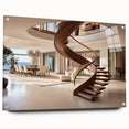 Acrylic print of a large abstract staircase design in monochrome shades, suitable for bedroom or dining room decor.