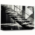 Acrylic print of a large abstract staircase design in black and white, ideal for modern bedroom or dining room decor.