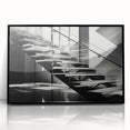 Large abstract wall art featuring a spiral staircase in black and white, framed in acrylic, ideal for modern art wall decor.