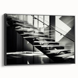 Black and white framed canvas featuring a vintage poster art style staircase design, ideal for bedroom wall decor.