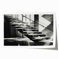Rolled print of a spiral staircase in muted gray tones, suitable for art wall dining room or large bathroom decor.