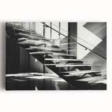 Black and white photograph of a spiral staircase on stretched canvas, suitable for kitchen wall art.